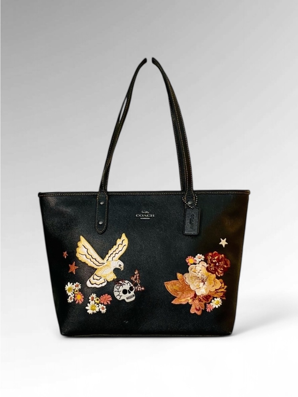 Coach Black Floral & Embroidered Tote Bag